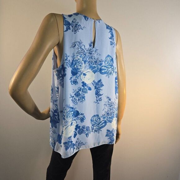 Vince Camuto Cabbage Rose Light Blue Sleeveless Chiffon Blouse Size Large - Picture 6 of 8